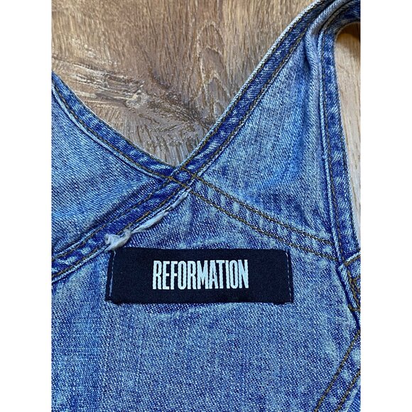 Reformation Repurposed Vintage Calvin Klein Distressed Blue Denim Overalls Women - Picture 4 of 9